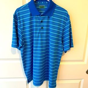 Ben Hogan performance men’s short sl. golf shirt blue/white/pink stripe sz. Lg.